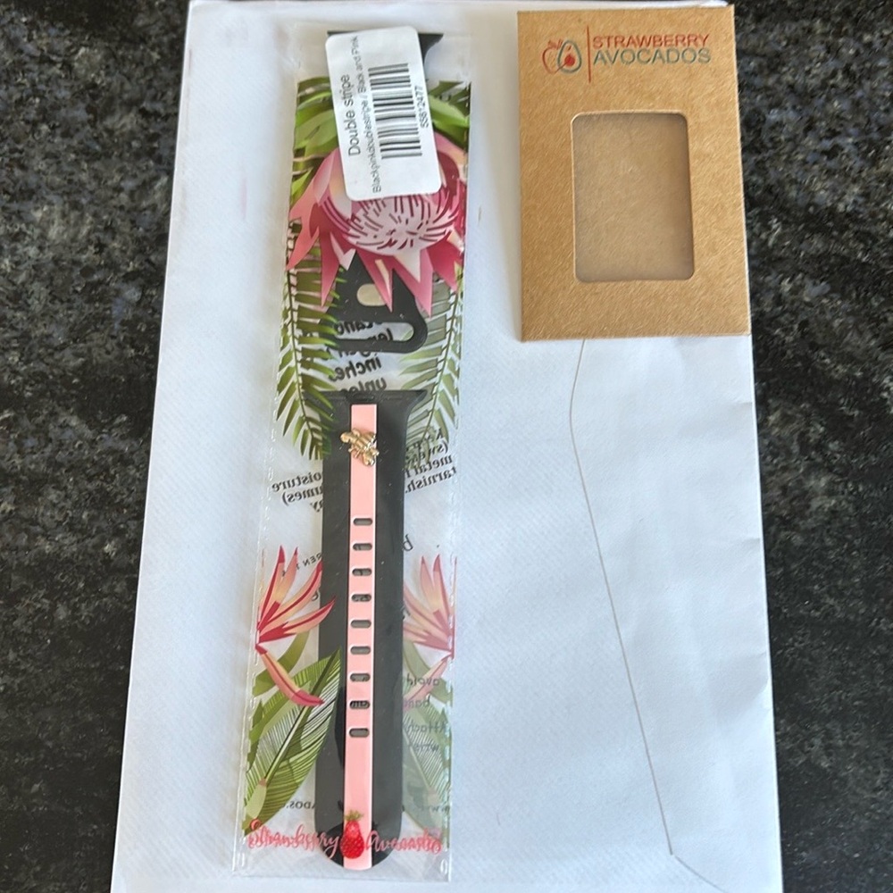 Strawberry Avocado Pink and Black Apple Watch Band NWT